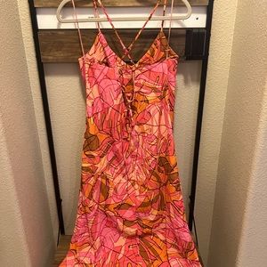 Colorful midi dress w lace up back - NEW w tags